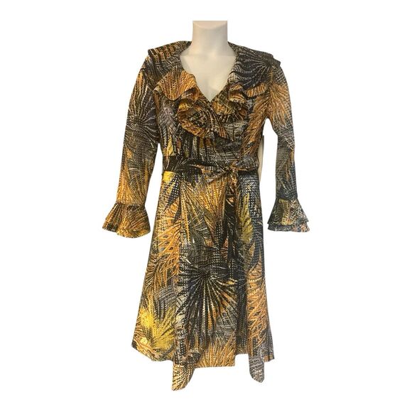 ASHRO Ruffle Wrap A-Line Desk to Dinner Cocktail Party Guest Career Church Dress - Picture 4 of 16